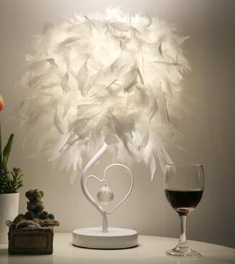 STEVVEX Reading Room Luxury Interesting Decor Heart Shape Feather Crystal Lamp Table Lamp for bedroom Light art decor home planetarium