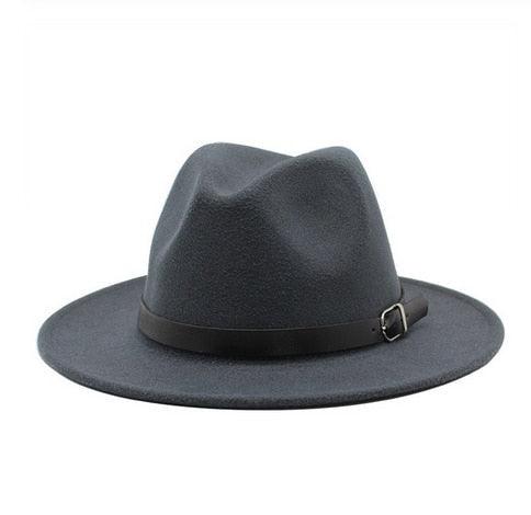 Vintage Winter Autumn Woolen Women Men Belt Buckle Fedora Hat Classic Wide Brim Floppy Hat Retro Warm Top Hat Vintage Cap Women Fedoras Durable Hat