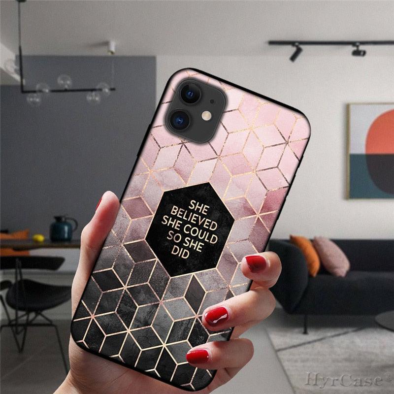 Unique Abstract Ultra Thin Sparkle Soft Silicone Case For iPhone XS Max 8 7 Plus X XR 6 6S 5S Mini Black Phone Case Marble Geometric Art Soft Silicone Cover