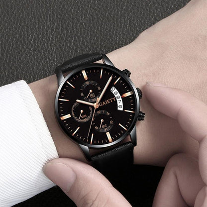 Watches men Fashion Sport Stainless Steel Case Leather Band watch Quartz Business Wristwatch For Men's and Boys