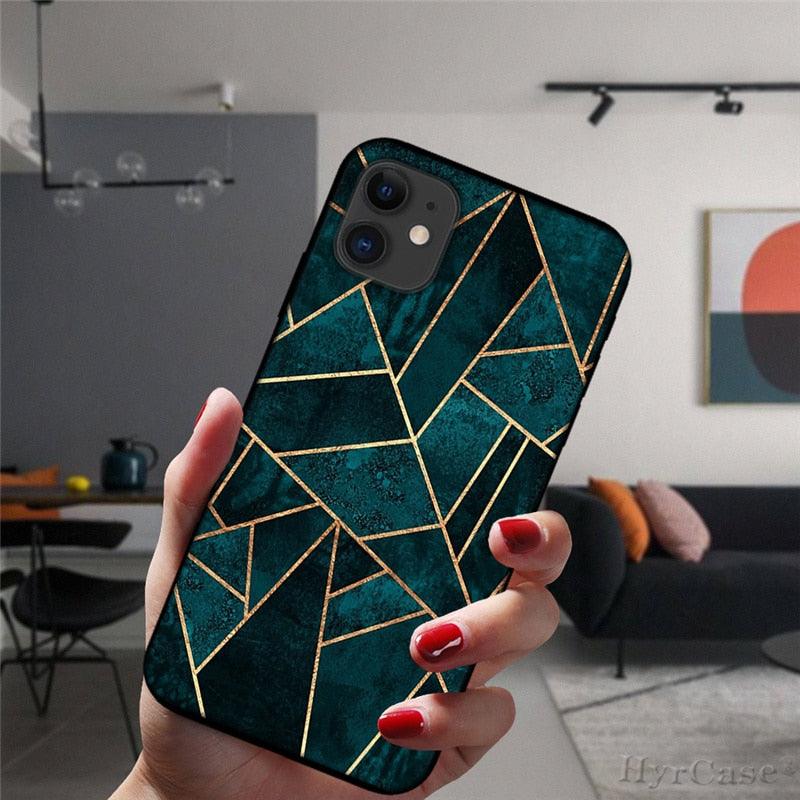 Unique Abstract Ultra Thin Sparkle Soft Silicone Case For iPhone XS Max 8 7 Plus X XR 6 6S 5S Mini Black Phone Case Marble Geometric Art Soft Silicone Cover