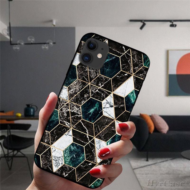 Unique Abstract Ultra Thin Sparkle Soft Silicone Case For iPhone XS Max 8 7 Plus X XR 6 6S 5S Mini Black Phone Case Marble Geometric Art Soft Silicone Cover