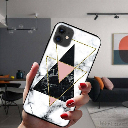 Unique Abstract Ultra Thin Sparkle Soft Silicone Case For iPhone XS Max 8 7 Plus X XR 6 6S 5S Mini Black Phone Case Marble Geometric Art Soft Silicone Cover