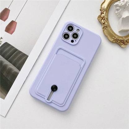 New Candy Color Wallet Card Case For iPhone 13 11 12 14 Pro Max Soft Silicone Shockproof Cover Silicone Protective Case Soft Slim Card Slot Case Compatible with iPhone 11 Purple Phone Case