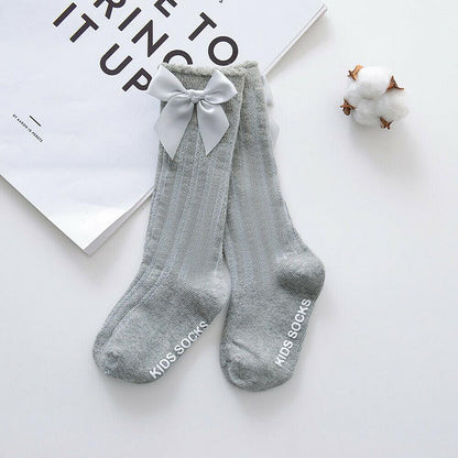Baby Girls Big Bow 100% Cotton Knee High Long Soft Cotton Lace Baby Socks Bowknot Socks