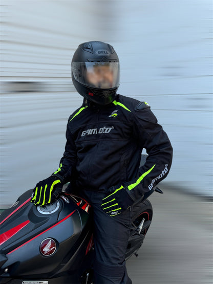 Men’s High Premium Quality Summer 4 Pockets Waterproof Motorcycle Black/Fluorescent Jacket-