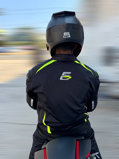 Men’s High Premium Quality Summer 4 Pockets Waterproof Motorcycle Black/Fluorescent Jacket-