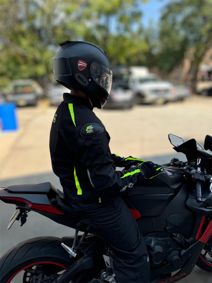 Men’s High Premium Quality Summer 4 Pockets Waterproof Motorcycle Black/Fluorescent Jacket-