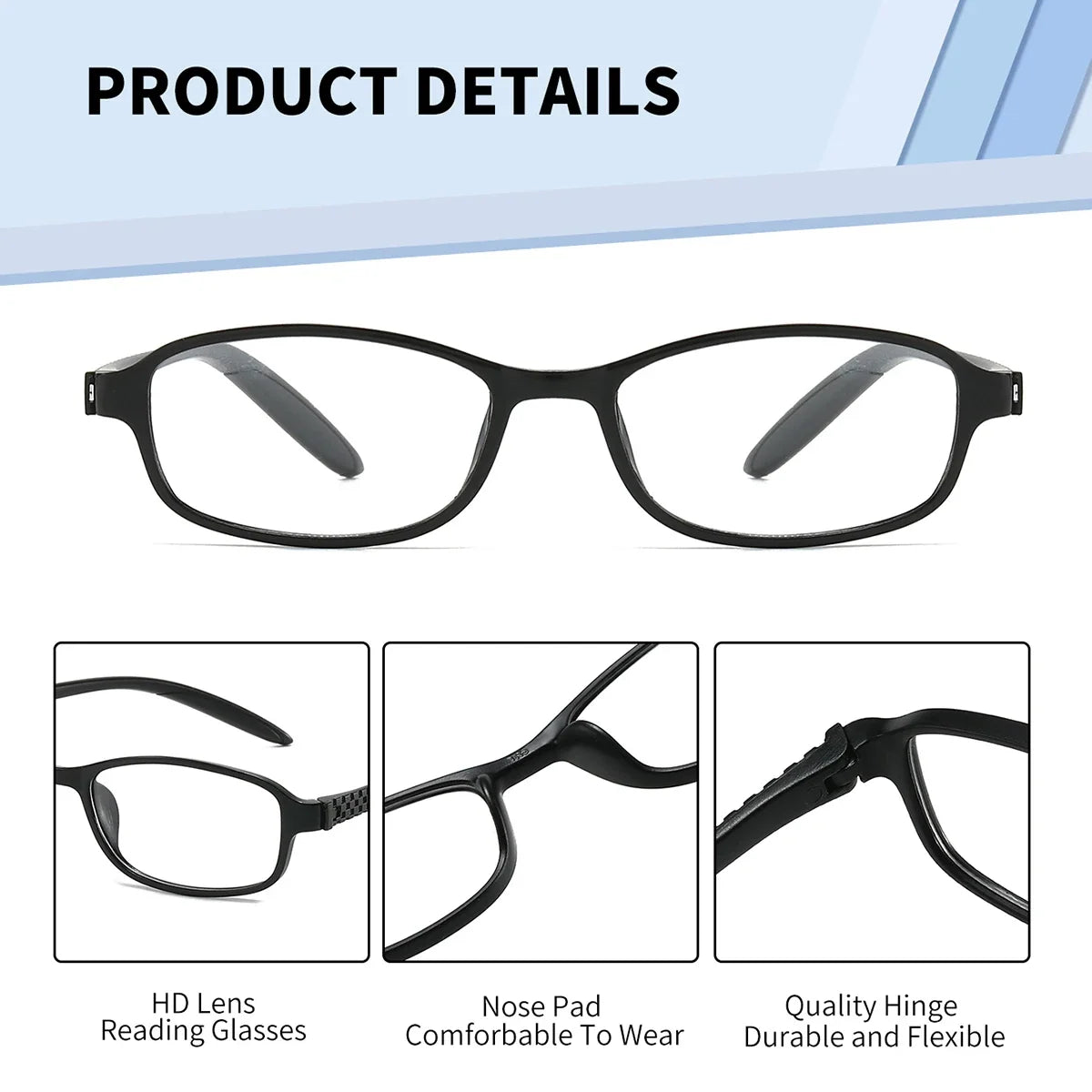 BARCUR Original Classic Presbyopia Glasses for Men and Women High-Quality Plastic Frame with Hinge Splicing Pattern and Mirror Legs Transparent AC Lenses for Reading