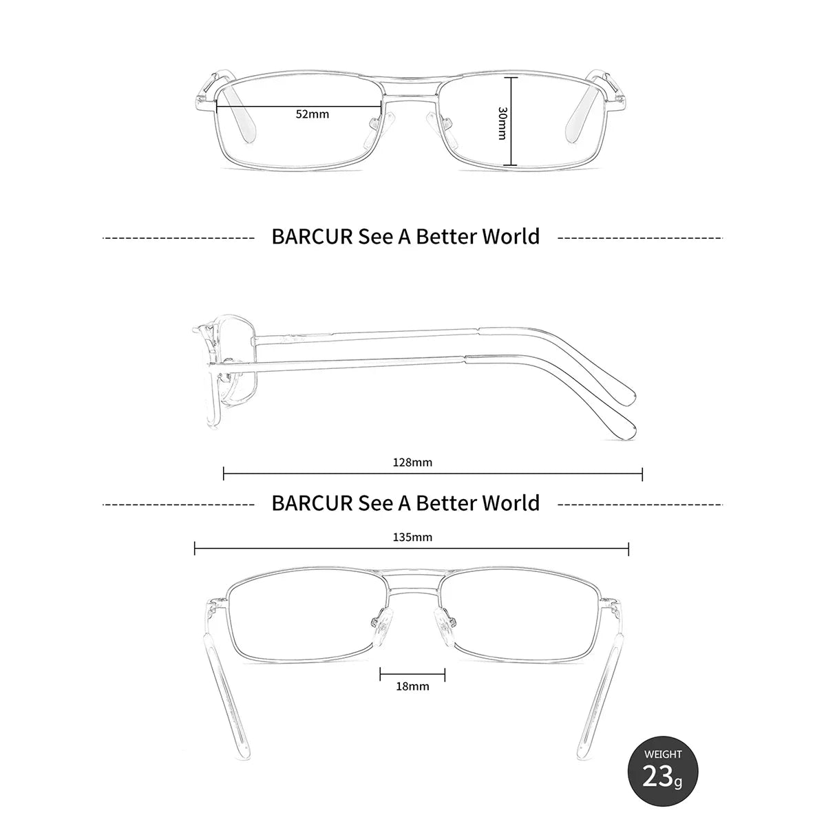BARCUR Fashion Business Presbyopia Eyeglasses for Men and Women Ultra-Light Double Bar Alloy Rectangular Small Frame Transparent HD Reading Glasses