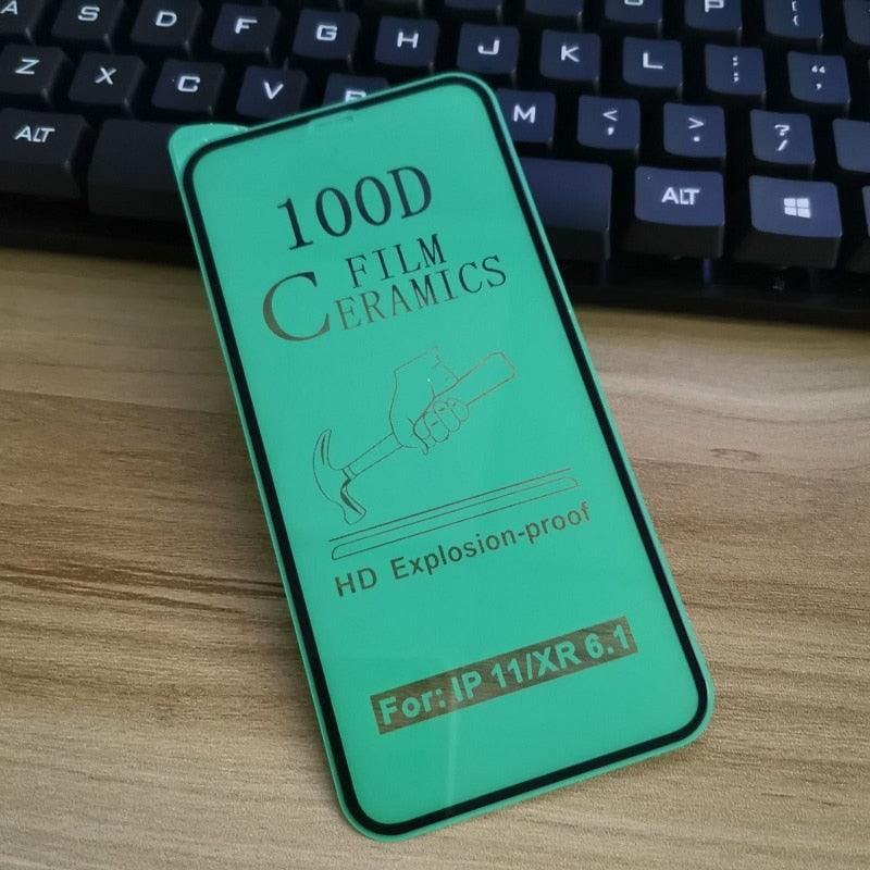 3PCS 100D Ceramic Protective Glass For iPhone 14 13 12 Mini 11 Pro XR XS Max X 8 7 Plus SE 2020 Soft Screen Protector Film Series Tempered Glass Screen Protector