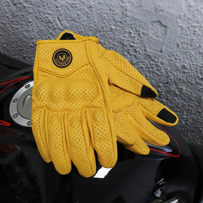 Vintage Real Leather Breathable Touch Screen Gloves