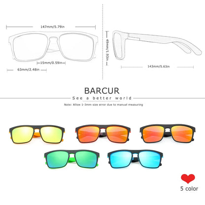 BARCUR Men's Polarized Driving Sunglasses – UV400 Protection Lightweight TR90 Frame Anti-Glare Lens Stylish Oculos de Sol Summer Sunglasses