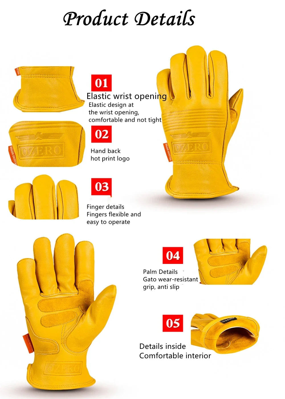 Shockproof & Waterproof & Windproof Leather (Sheep) Gloves