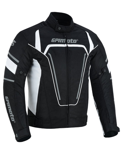 Men's All Season High Premium Quality 4 Pockets Waterproof Motorcycle Jacket – Black/White-