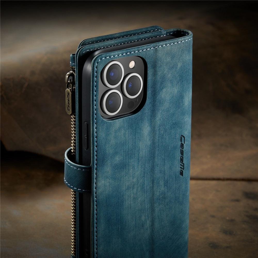 Vintage Card Holder Leather Wallet Case for iPhone 11 12 13 14 Pro Max Mini XR XS Max 8 7 6s Plus SE Storage Pocket Cover Flip Case PU Leather Protective Case With Magnetic Closure