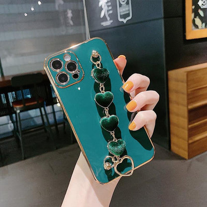 Luxury Women Silicone Phone Case Cover With Wrist Chain Bracelet for iPhone  Wristband Bracelet Hand Holder Cover for iPhone 13 12 11 Pro Max plating Case Heart Chain Cases for iPhone 7 8 Plus XR XS Max X