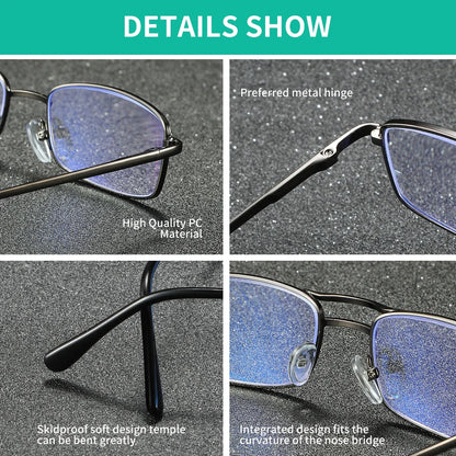 BARCUR Fashion Business Presbyopia Eyeglasses for Men and Women Ultra-Light Double Bar Alloy Rectangular Small Frame Transparent HD Reading Glasses
