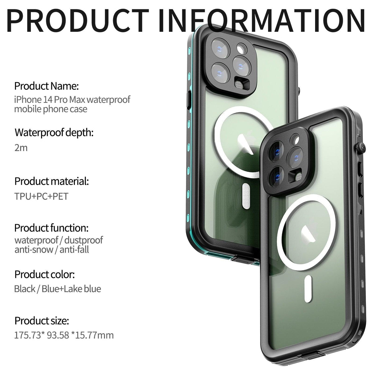 Waterproof Case For iPhone 14 Pro Max 14 Pro iPhone 13 Pro Max Protector Full Body Protective Dustproof Magnetic Phone Case Waterproof 360 Degree All-Round Protection with Built-in Screen Protector Outdoor Transparent  Shockproof Case