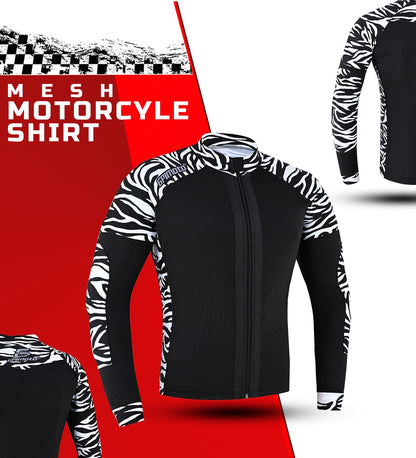 Men's Mesh Black &  White Motorcycle Shirt | CE Level 2 Certified Protection