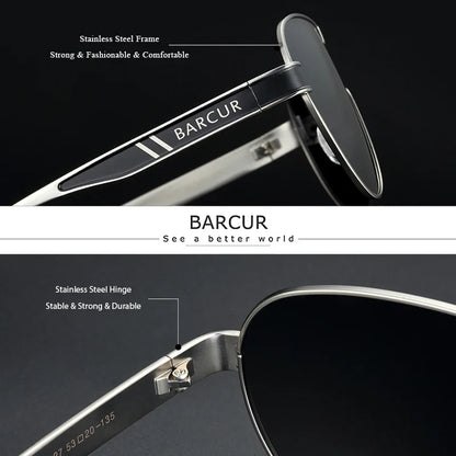 BARCUR Men's Polarized Sunglasses UV400 Protection Special-Shaped Eyewear for Men Stainless Steel Frame Eyeglasses Accessory