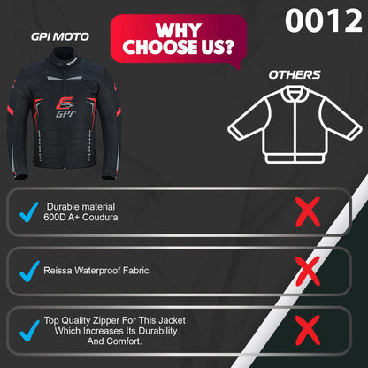Men's All Season 4 Pockets Water Proof Motorcycle Black/Grey/Red Jacket-