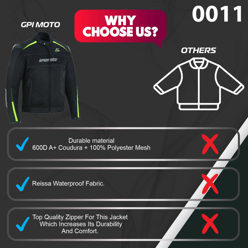 Men’s High Premium Quality Summer 4 Pockets Waterproof Motorcycle Black/Fluorescent Jacket-