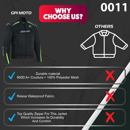 Men’s High Premium Quality Summer 4 Pockets Waterproof Motorcycle Black/Fluorescent Jacket-