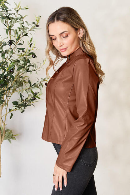 Women Classic Neck Zip-Up Jacket For Everyday Wear Elegant Girls Jacket