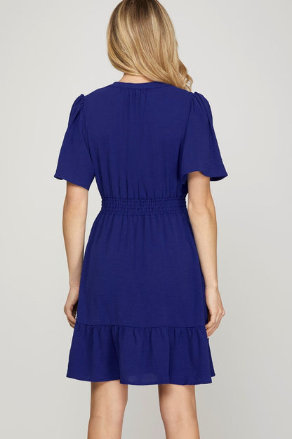 New Ruffled Surplice Short Flutter Sleeve Mini Dress For Women – Elegant, Playful and Feminine Surplice Mini Dress with Flutter Sleeves