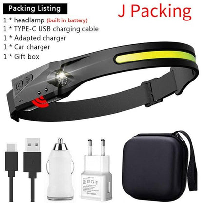 Adjustable Rechargeable LED Induction USB Headlamp  Lightweight Head Lamp Head Torch 5 Lighting Modes Flashlight   For Camping Hiking Running Outdoor Adults Kids