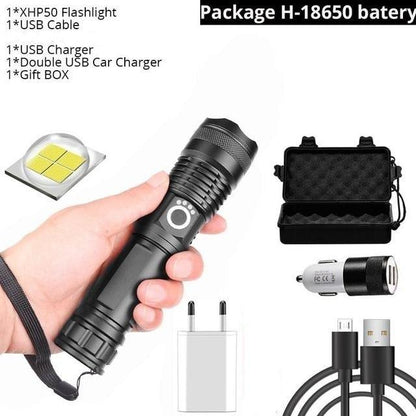 Adjustable Rechargeable Powerful Zoomable LED USB Flashlights High Lumens Powerful Tactical  Waterproof Super Bright  Flashlights Best For Camping Outdoor Hiking Running Riding
