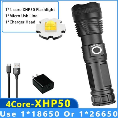 Adjustable Rechargeable Tactical Flashlight USB LED  Super Bright Zoomable IPX65 Waterproof Portable Torchlight Flash Lamp USB Charging For Hiking Camping Running Fishing