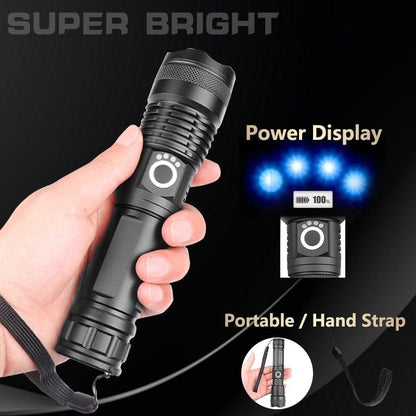 Adjustable Rechargeable Tactical Flashlight USB LED  Super Bright Zoomable IPX65 Waterproof Portable Torchlight Flash Lamp USB Charging For Hiking Camping Running Fishing
