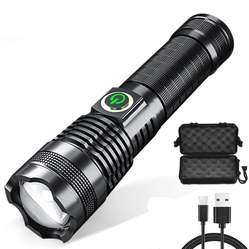 Adjustable Rechargeable  Waterproof LED Flashlights Rechargeable High Lumens Torchlight Zoomable Torch USB Charging Waterproof 5 Modes With Power Display For Camping Hiking Outdoor Emergency