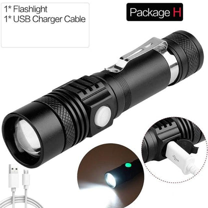 Adjustable Rechargeable  Waterproof LED Flashlights Rechargeable High Lumens Torchlight Zoomable Torch USB Charging Waterproof 5 Modes With Power Display For Camping Hiking Outdoor Emergency