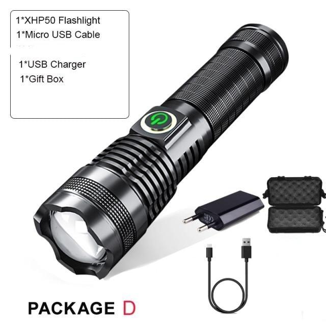 Adjustable Rechargeable  Waterproof LED Flashlights Rechargeable High Lumens Torchlight Zoomable Torch USB Charging Waterproof 5 Modes With Power Display For Camping Hiking Outdoor Emergency