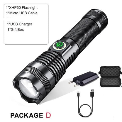 Adjustable Rechargeable  Waterproof LED Flashlights Rechargeable High Lumens Torchlight Zoomable Torch USB Charging Waterproof 5 Modes With Power Display For Camping Hiking Outdoor Emergency