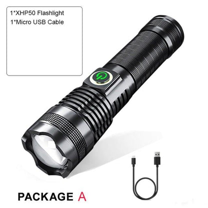 Adjustable Rechargeable  Waterproof LED Flashlights Rechargeable High Lumens Torchlight Zoomable Torch USB Charging Waterproof 5 Modes With Power Display For Camping Hiking Outdoor Emergency