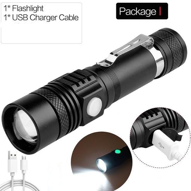 Adjustable Rechargeable  Waterproof LED Flashlights Rechargeable High Lumens Torchlight Zoomable Torch USB Charging Waterproof 5 Modes With Power Display For Camping Hiking Outdoor Emergency
