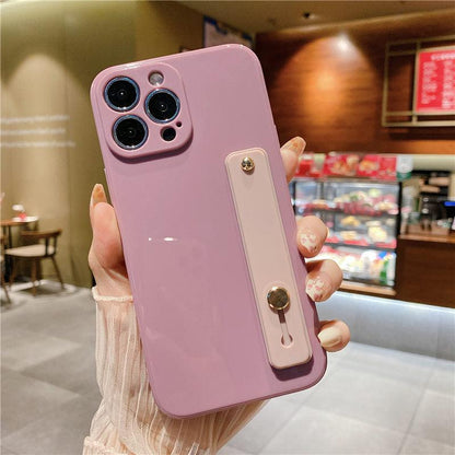 Adjustable Wrist Strap Stand Holder Case with Camera Protection Cute Solid Color Silicone Phone Case Phone Case For iPhone 13 14 Pro Max 12 11 XS Max XR 7 8 Plus 13Pro Soft Silicone Candy Color Back Cover