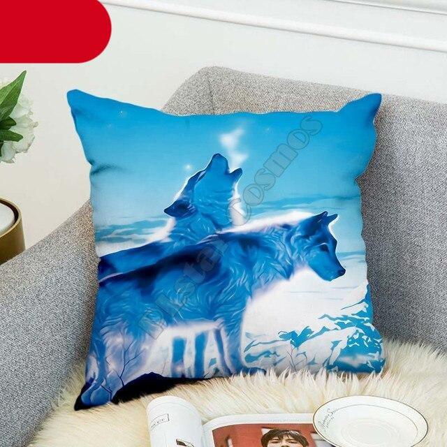 Animal Wolf 3D Printed Pillow Case Polyester Decorative Full Moon Zippered Pillow Cases Soft Confortable Pillowcases Throw Pillow Cover Double Sided Printing Style 45cm X 45cm
