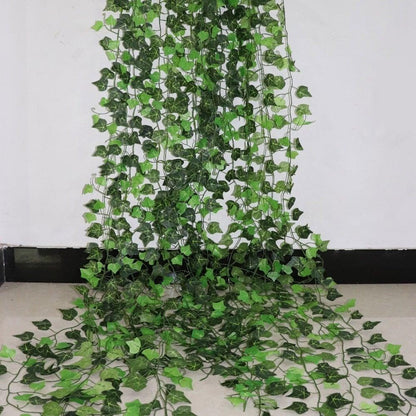 Artificial Ivy Leaf Garland Fake Leaves Hanging Vines  For Home Decor Creeper Green Ivy Artificial Ivy Garland Greenery Hanging Plant Vine for Wedding Wall Party Room Astethic Stuff Decor 100pcs Leaf 1 piece 2.4M