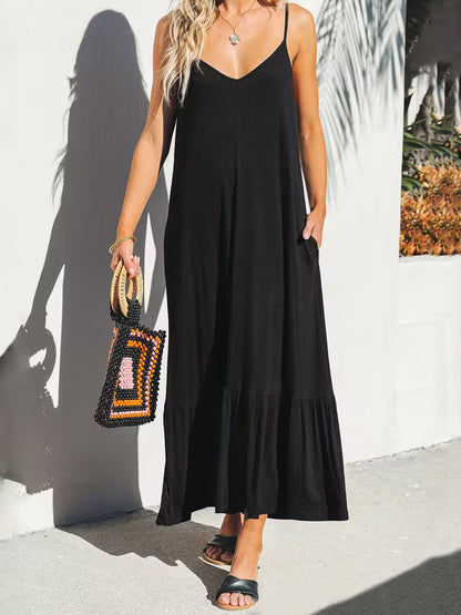 V-Neck Ruffled Hem Midi Dress Stylish And Comfortable Dress For Women