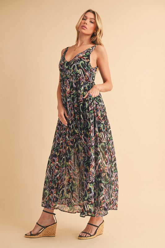 Printed V-Neck Frill Tiered Cami Comfortable Dress For Women – Playful, Feminine & Fun for Summer Days