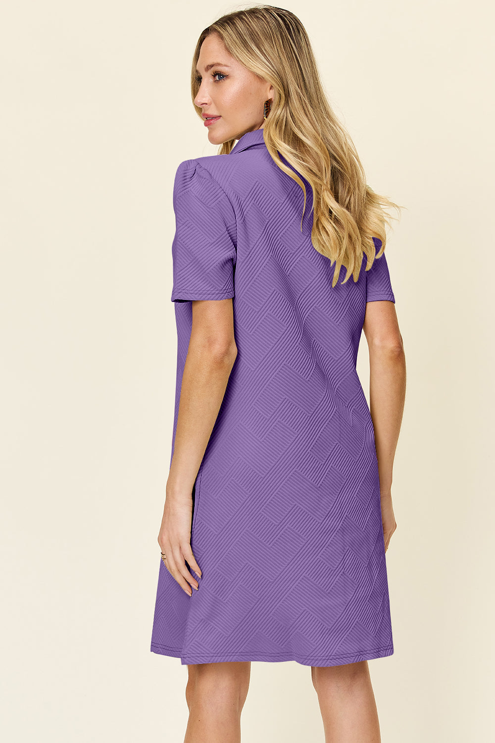 Double Take Full Size Texture Collared Neck Short Sleeve Dress Textured Dress For Women