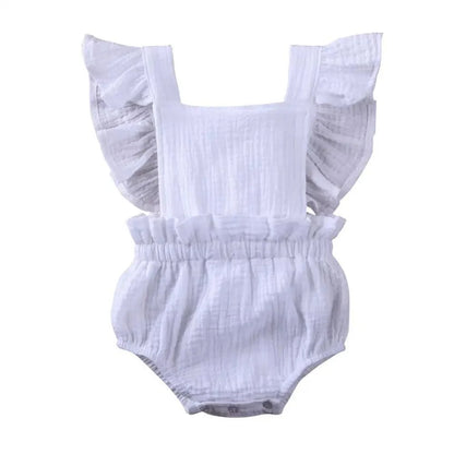 Baby Girl Ruffled Solid Color Sleeveless Backless Romper Jumpsuit Comfy Outfit Excellent Gift For Your Baby Girl