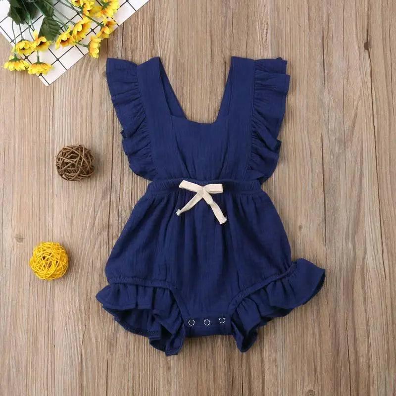 Baby Girl Ruffled Solid Color Sleeveless Backless Romper Jumpsuit Comfy Outfit Excellent Gift For Your Baby Girl
