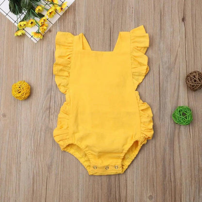 Baby Girl Ruffled Solid Color Sleeveless Backless Romper Jumpsuit Comfy Outfit Excellent Gift For Your Baby Girl