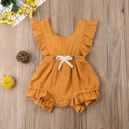 Baby Girl Ruffled Solid Color Sleeveless Backless Romper Jumpsuit Comfy Outfit Excellent Gift For Your Baby Girl